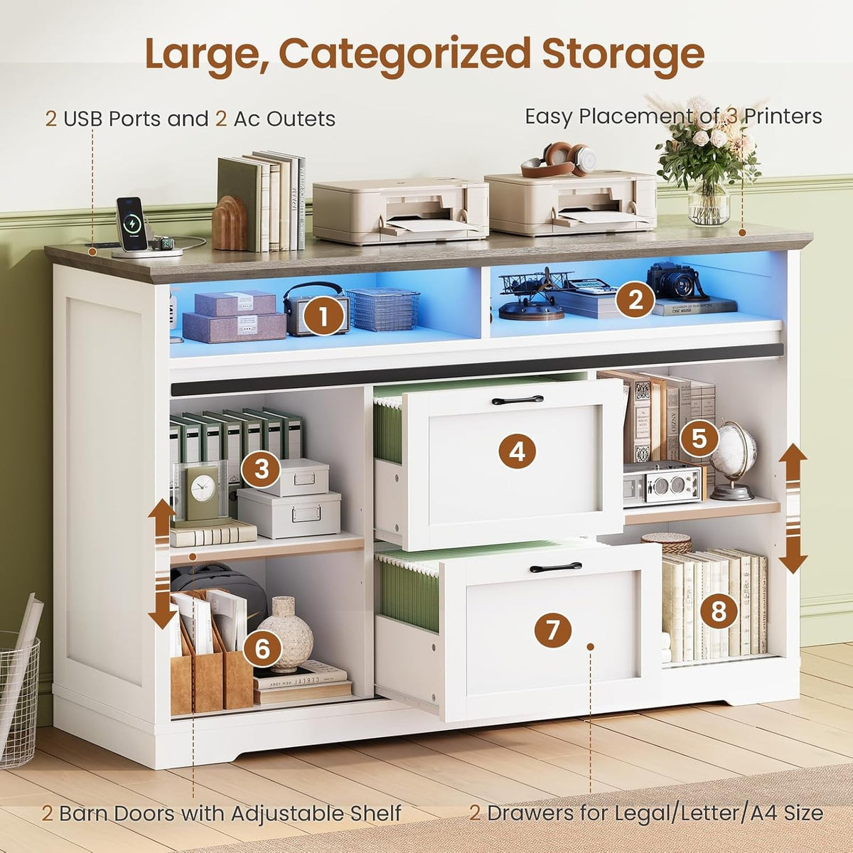 White Filing Cabinet Features Integrated Power Outlet-2