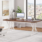 Executive desk with a brown top over a white base
