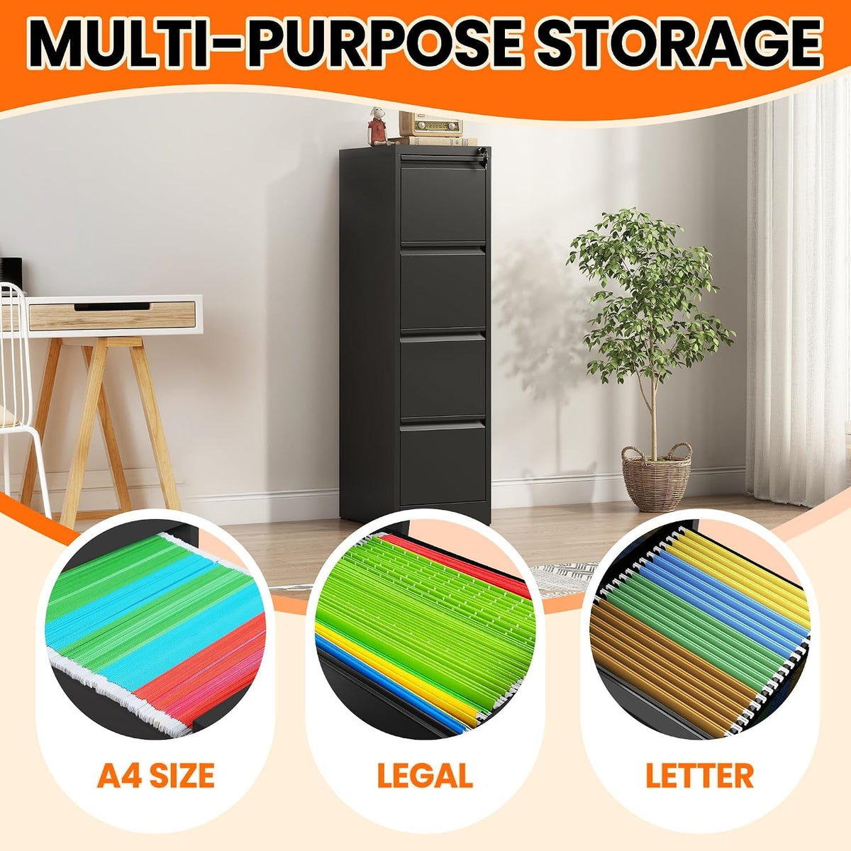 4 Drawer File Cabinet with Lock,Vertical Filing Storage Cabinet-4