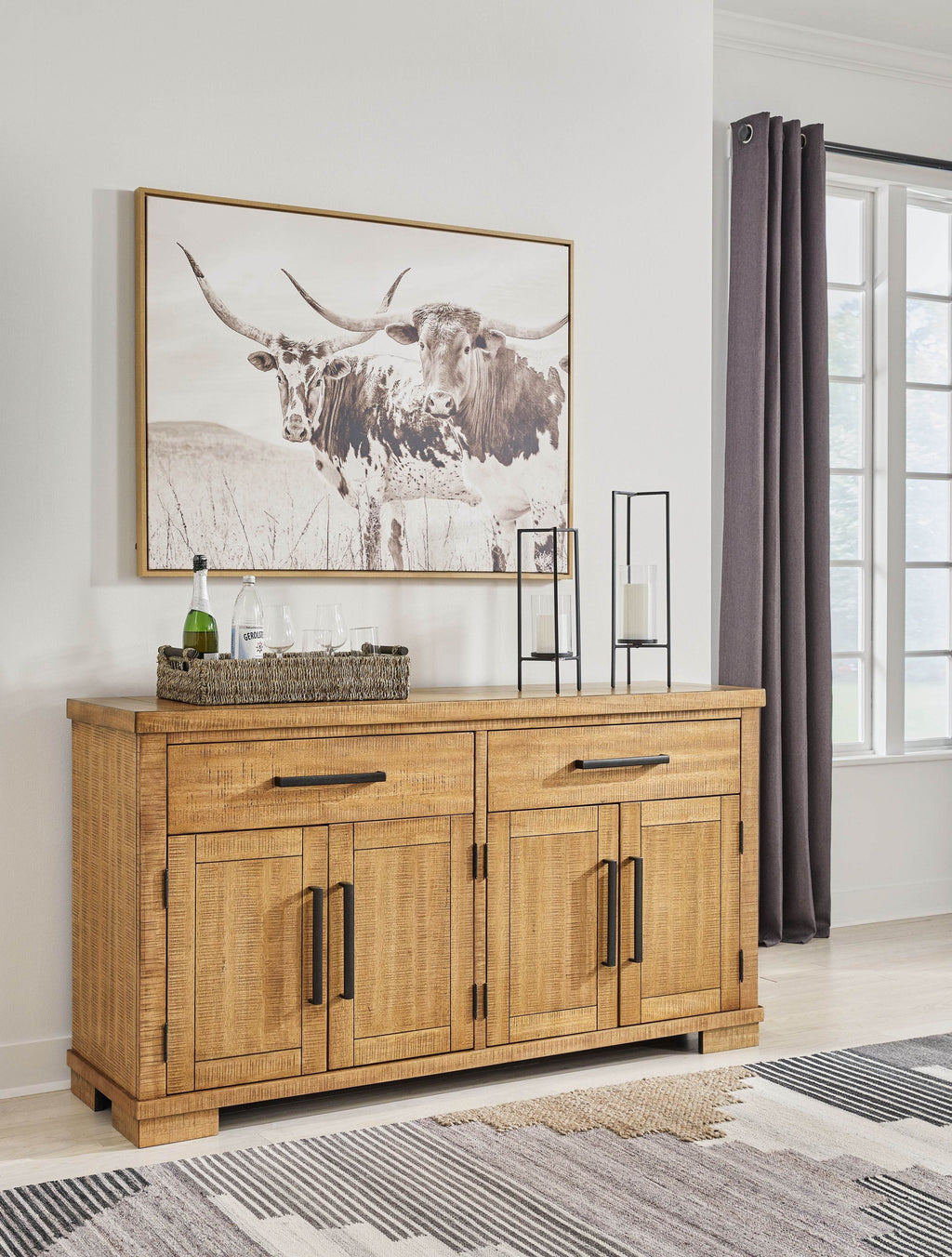Brown office credenza with closed storage across its width
