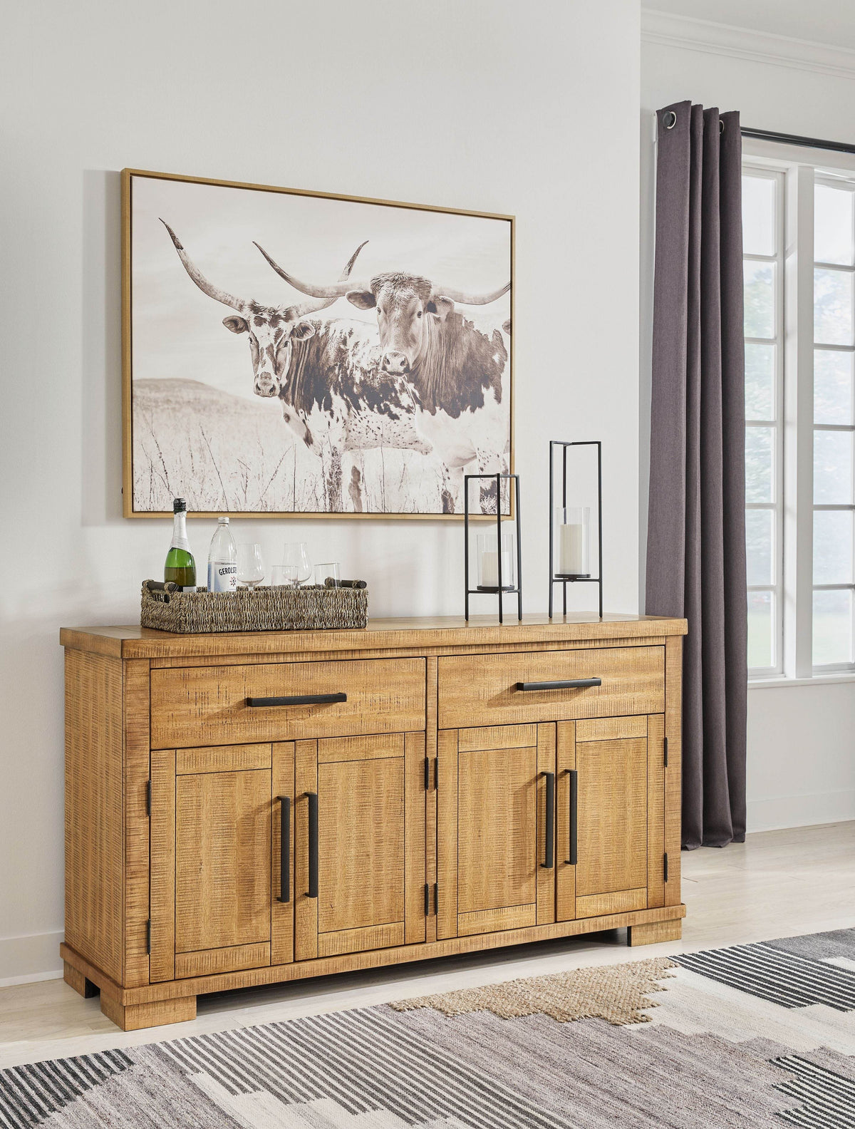 Brown office credenza with closed storage across its width