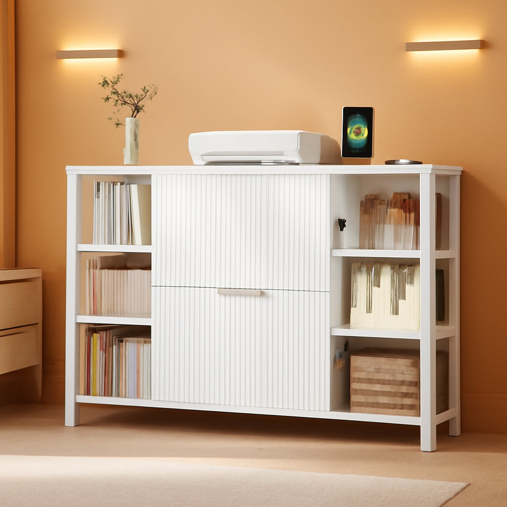 Architectural White Fluted Oak Filing Cabinet Locking-0