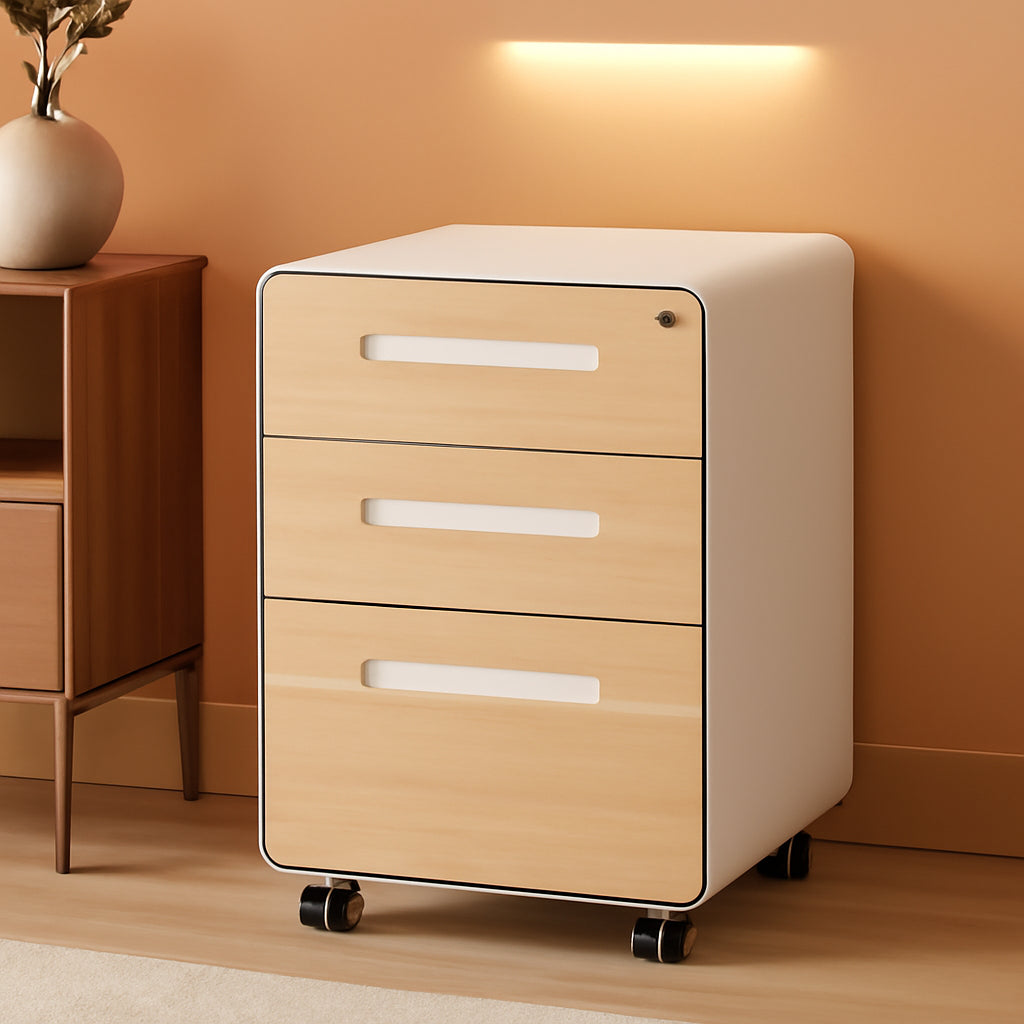 Industrial White Three Drawer Lockable Filing Cabinet-0