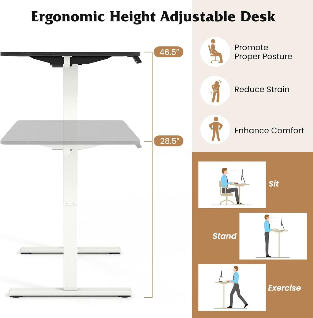 Electric standing desk raised to standing height