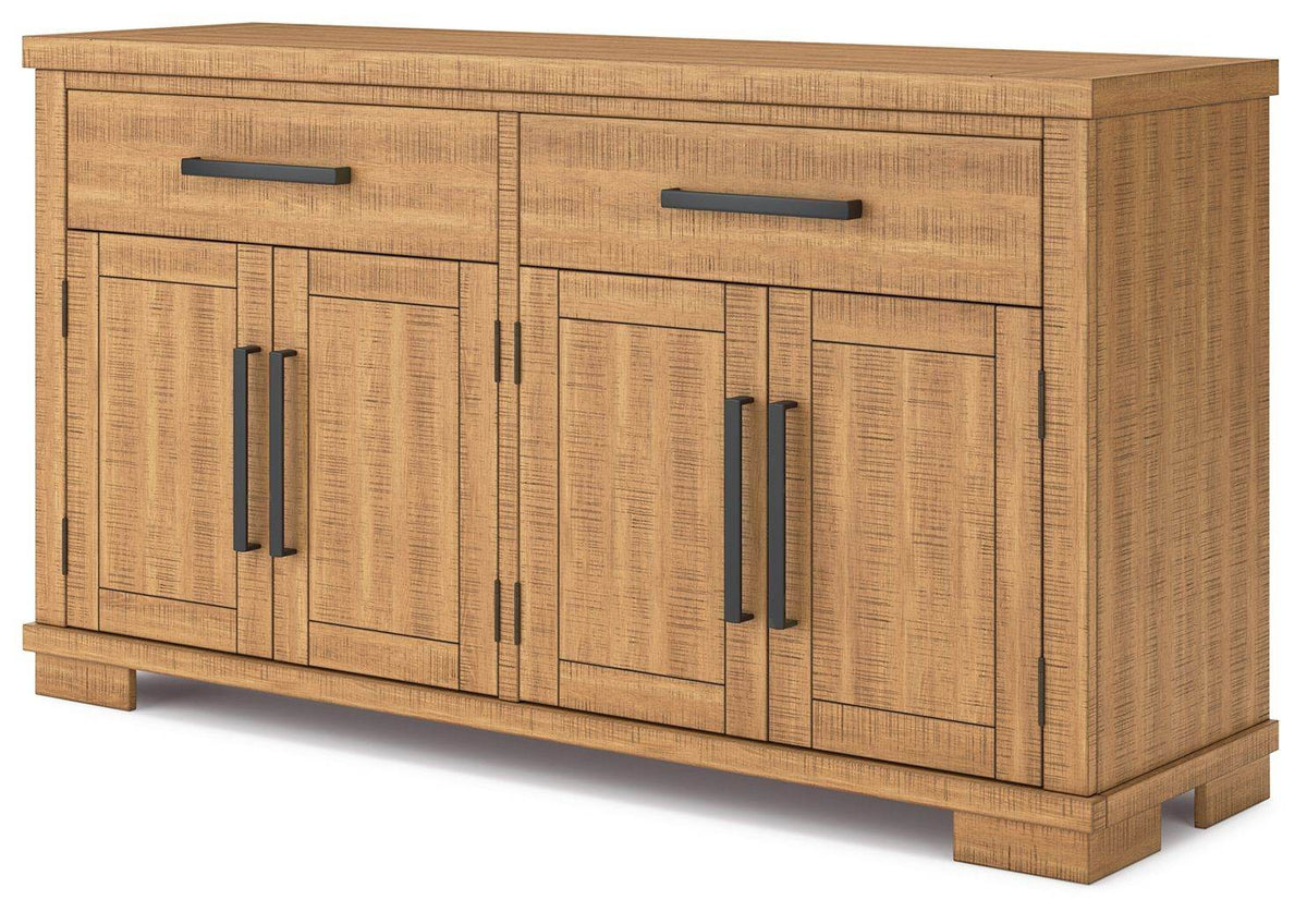 Brown office credenza with closed storage across its width