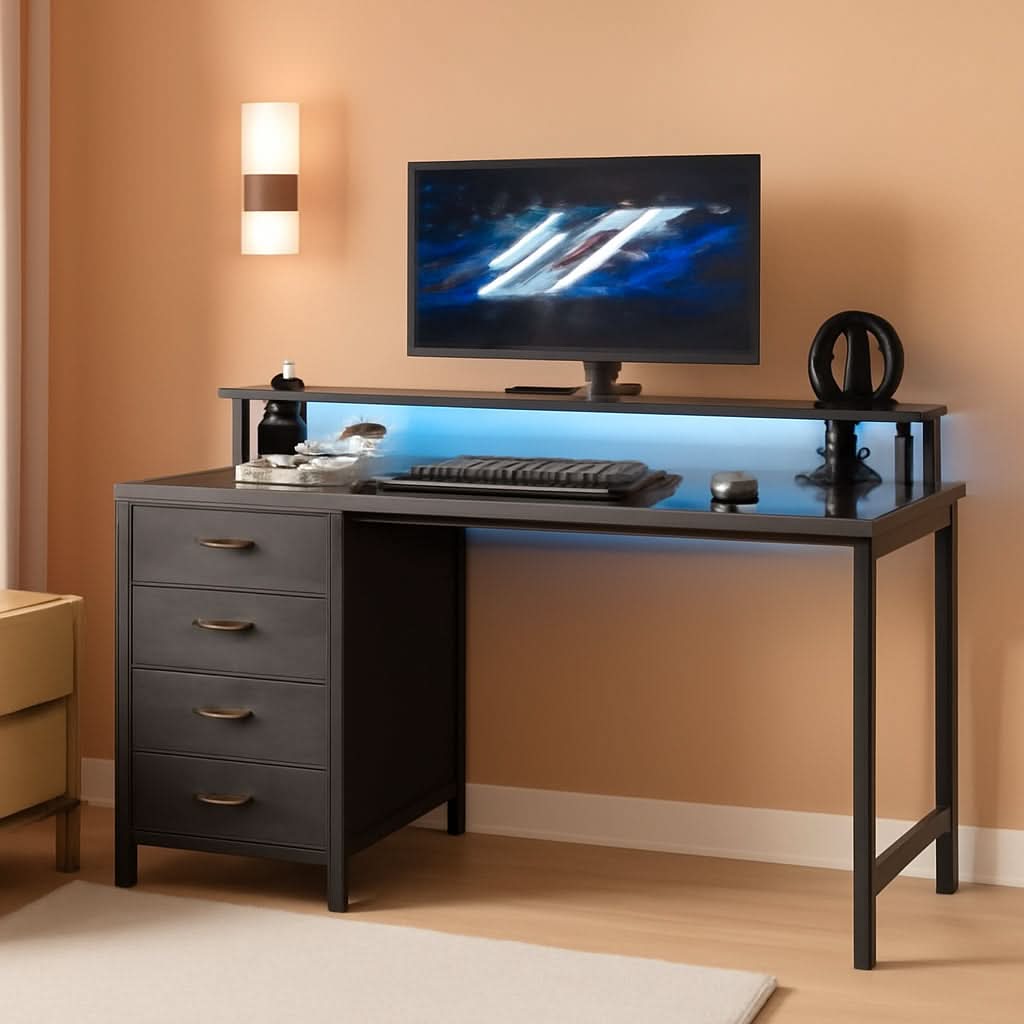 47 Inch Computer Desk With LED Lights For Home Office-0