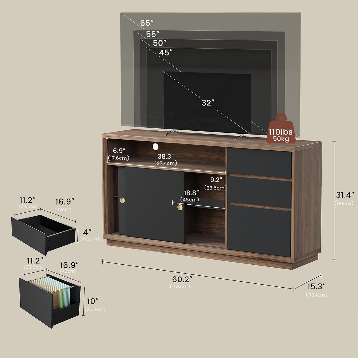 60Inch Filing Cabinet With Adjustable Shelf Storage-2