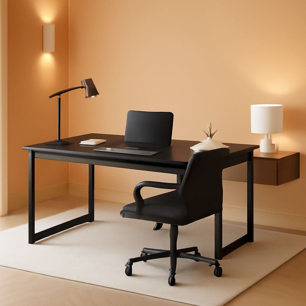 Vintage grey executive desk with a black steel frame