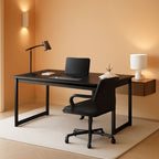Vintage grey executive desk with a black steel frame