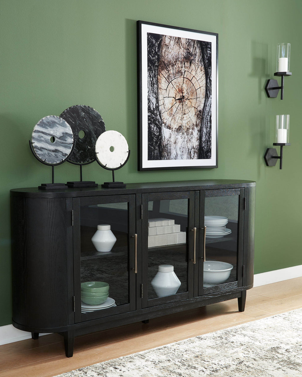 Black office credenza with closed storage