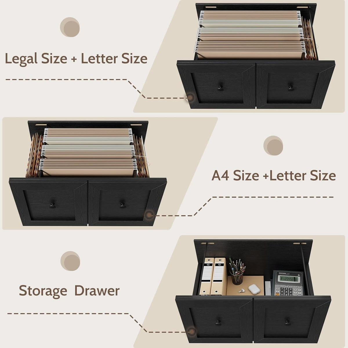 Black 43Inch Engineered Filing Cabinet With Outlet-2