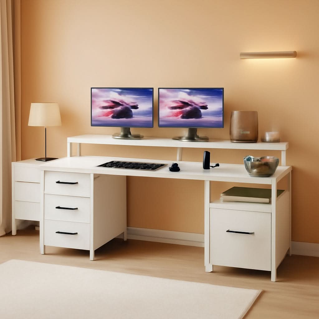 Modern Home Office Desk With 5 Drawers And LED Lights-0