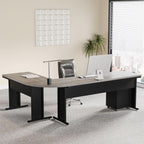 L shaped executive desk with a three drawer file cabinet