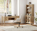 Distressed oak executive desk with a matching glass door bookcase