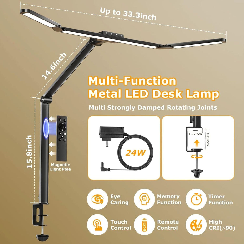 Clamp mounted architect desk lamp with an adjustable arm