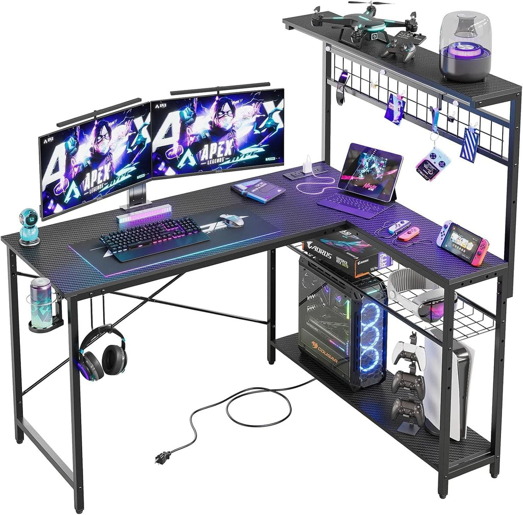 51-Inch L-Shaped Gaming Desk With LED Lights For Office-2