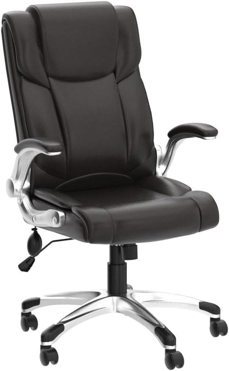 Two Brown Leather Executive Office Chairs Set With Adjustable Rolling-4