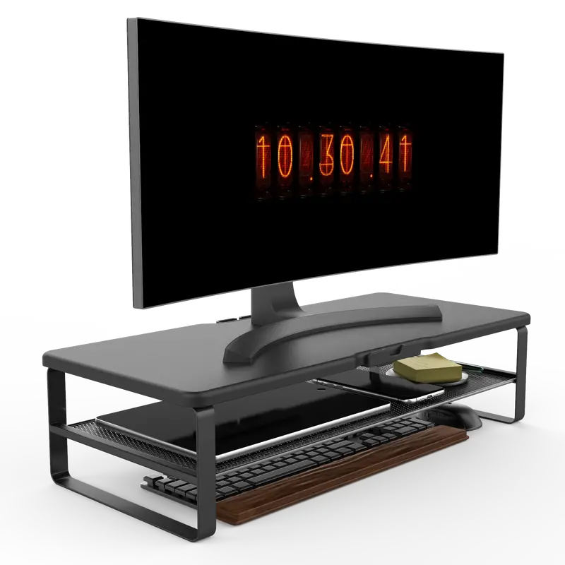 Two tier monitor riser with a drawer built into the base