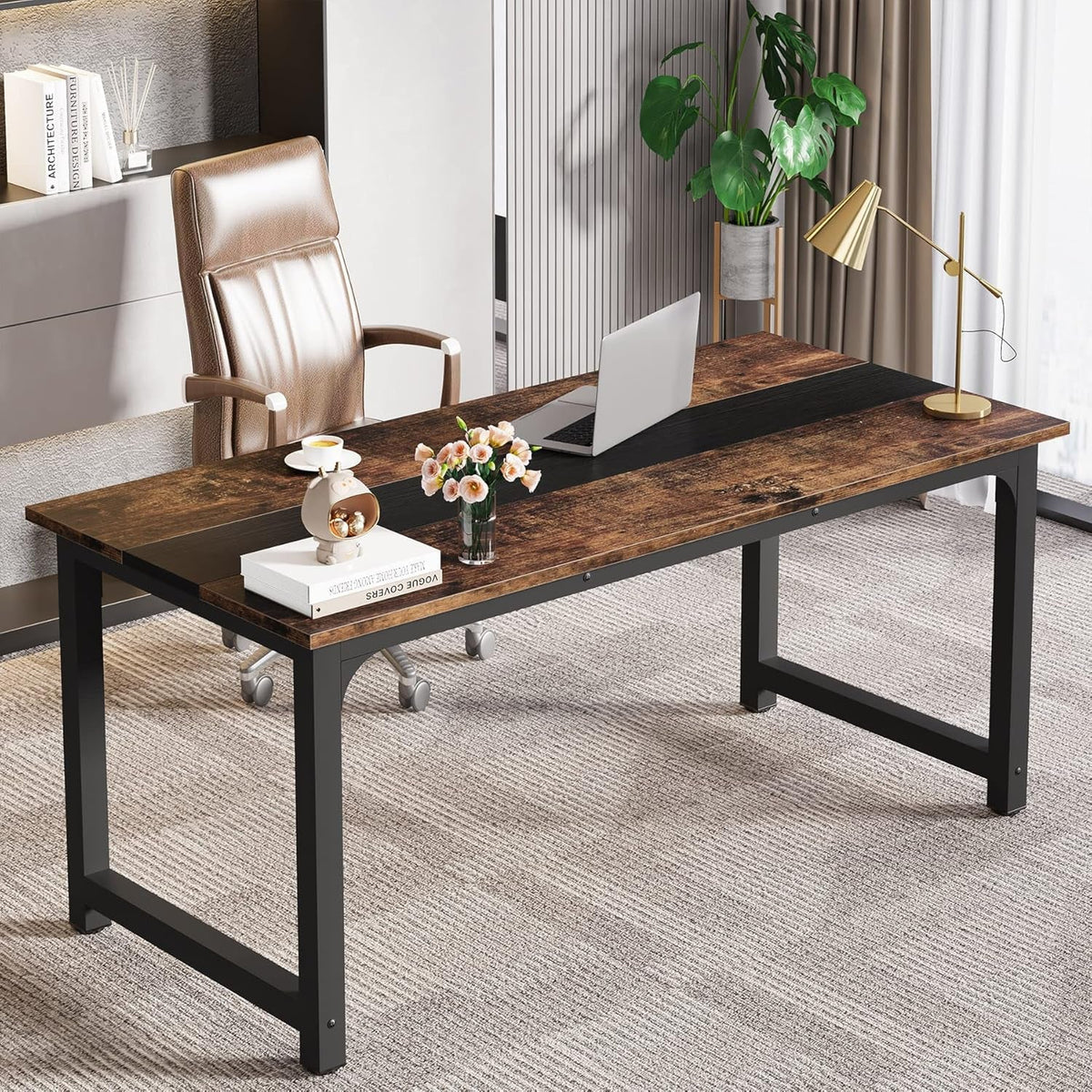 Wide executive desk with a deep top for multiple monitors