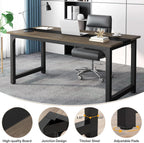 Vintage grey executive desk with a black steel frame