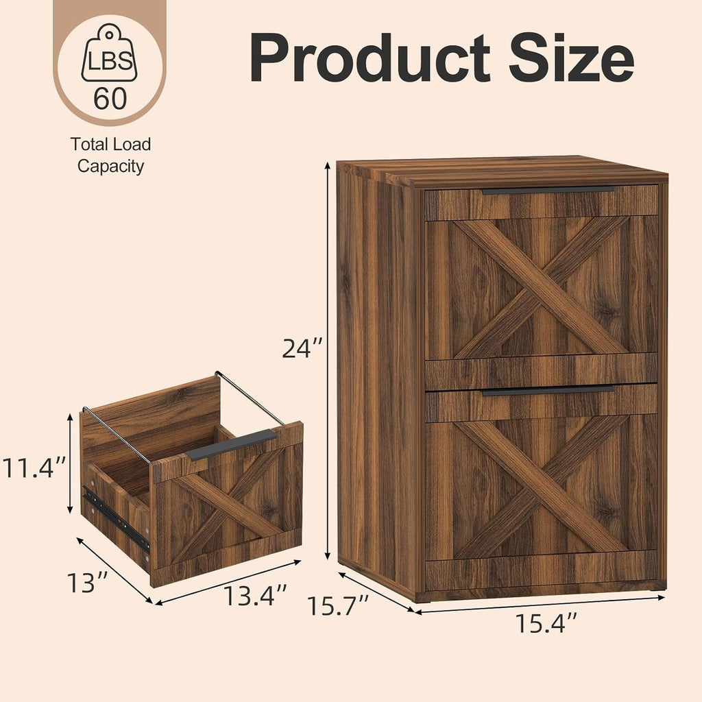 Farmhouse Two Drawer Wooden Filing Cabinet Storage-2