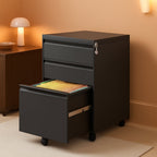 Lockable Three Drawer Rolling Metal Filing Cabinet-0