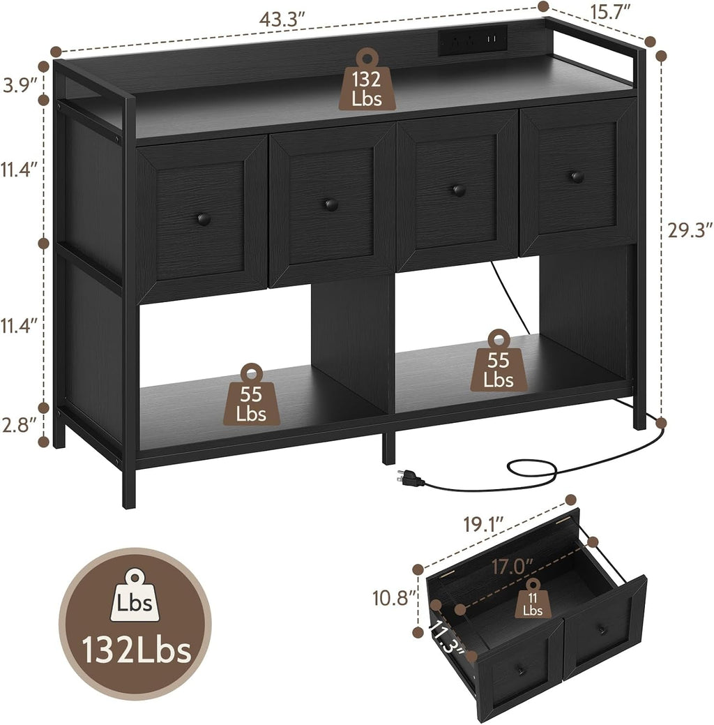 Black 43Inch Engineered Filing Cabinet With Outlet-1