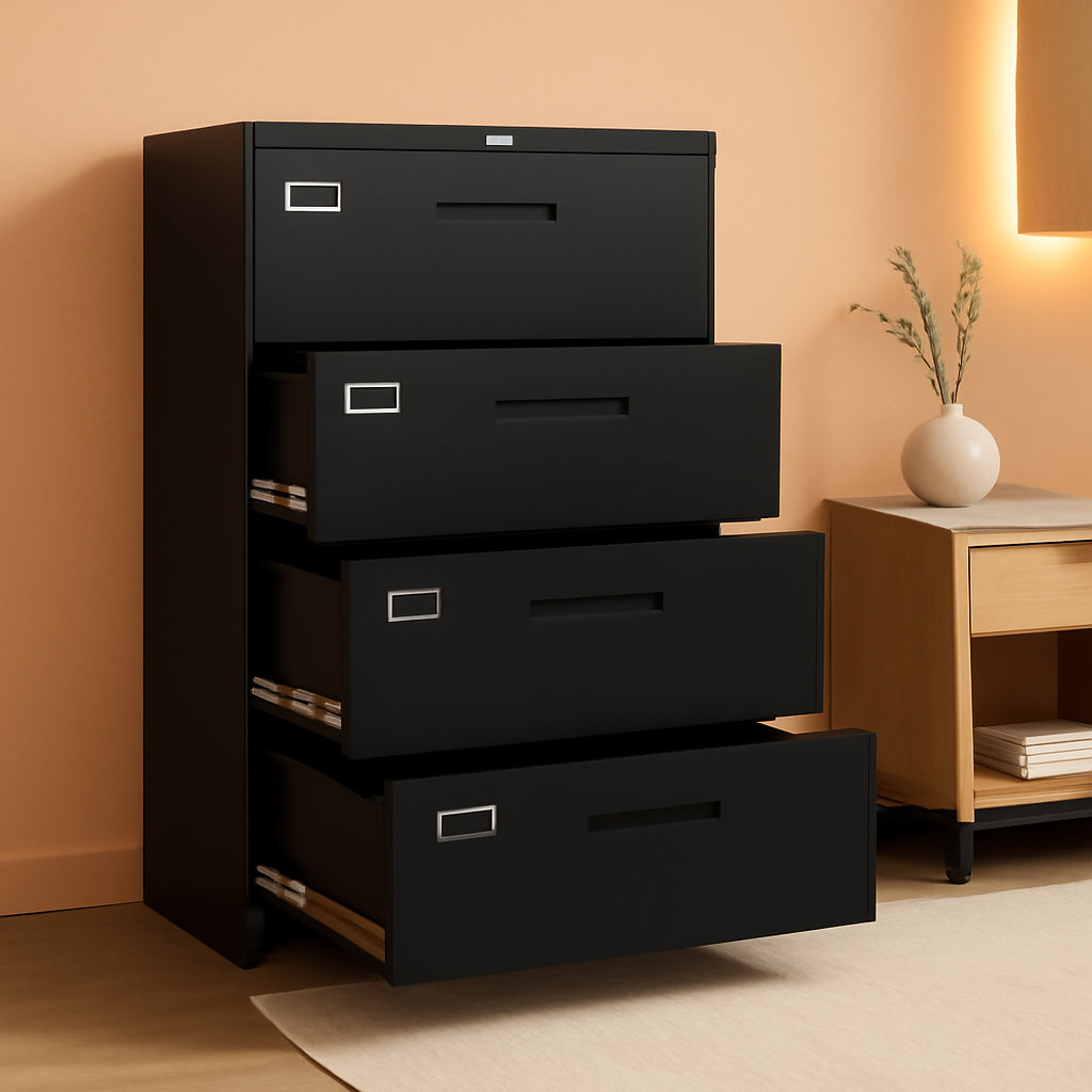 Black Horizontal Metal Lateral Filing Office Cabinet-0