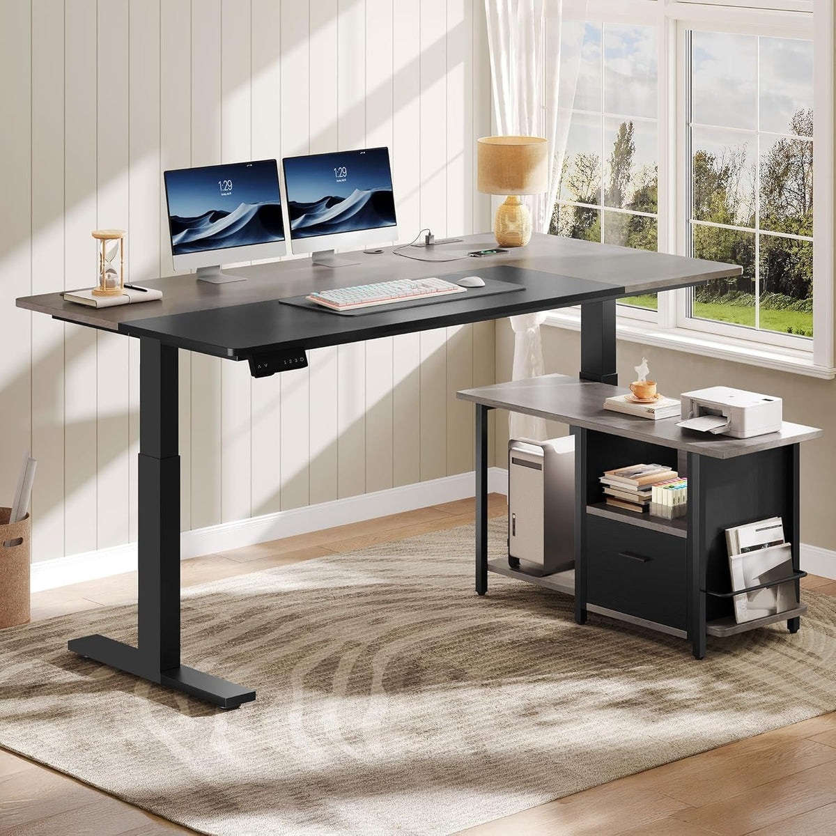 L Shaped Multifunctional Standing Desk 70Inch Adjustable-2