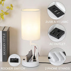 Table Lamp With 3 USB Ports White Finish For Home Office-1