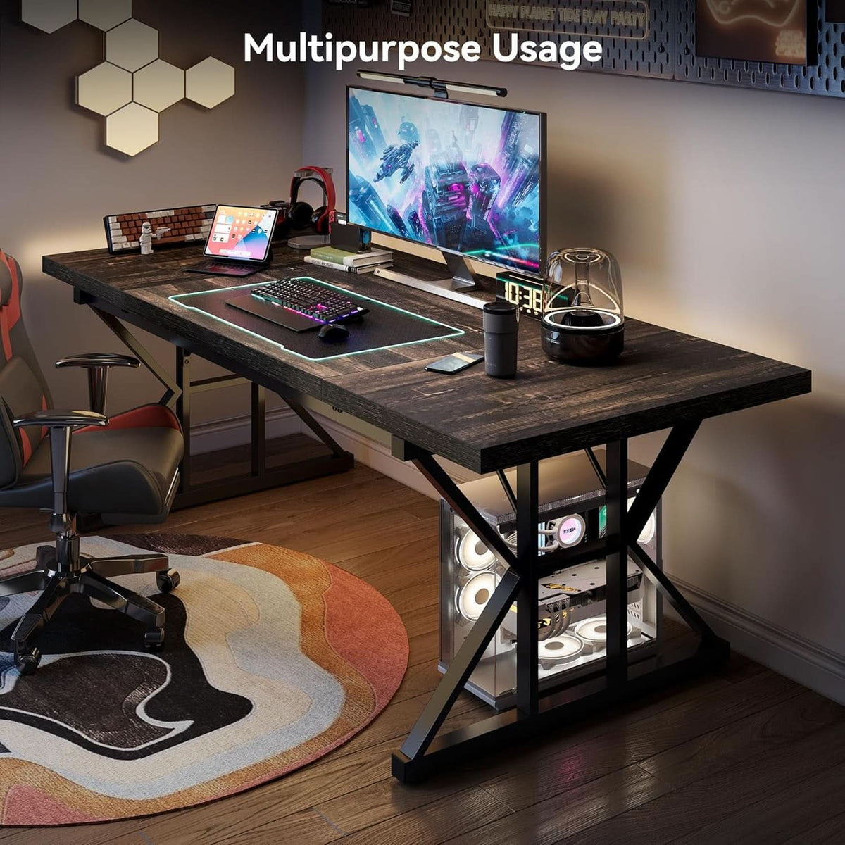 Extra long black oak writing desk