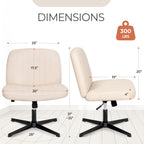 Beige fabric swivel desk chair with a wide padded seat