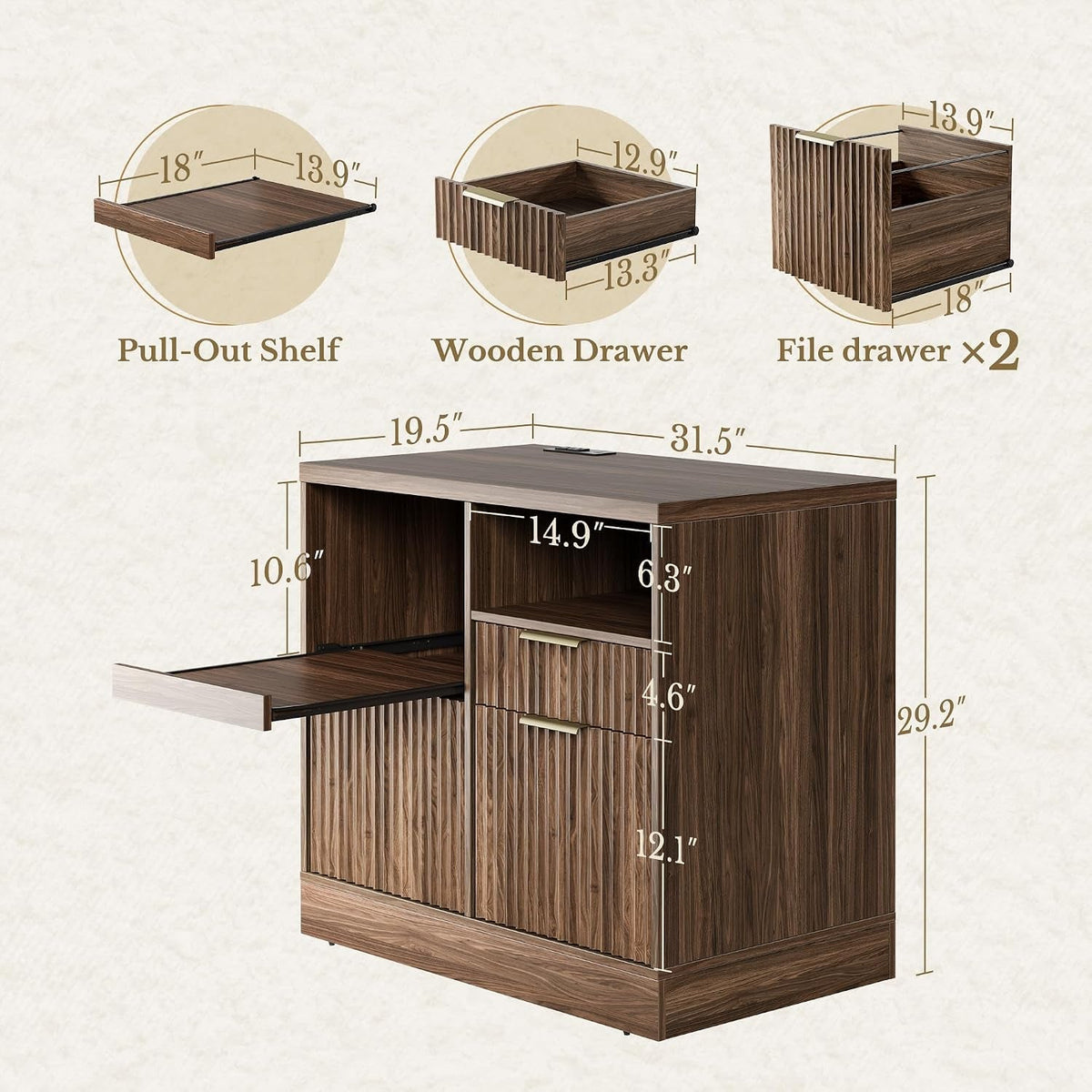 Black Walnut Three Drawer Lateral Filing Cabinet-1