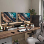 Dual monitor riser in wood and steel