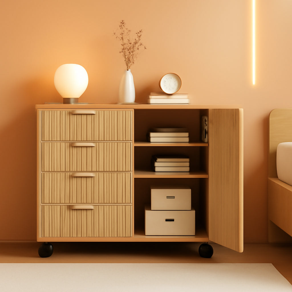 Five Drawer Oakwood Filing Cabinet Locking Casters-0