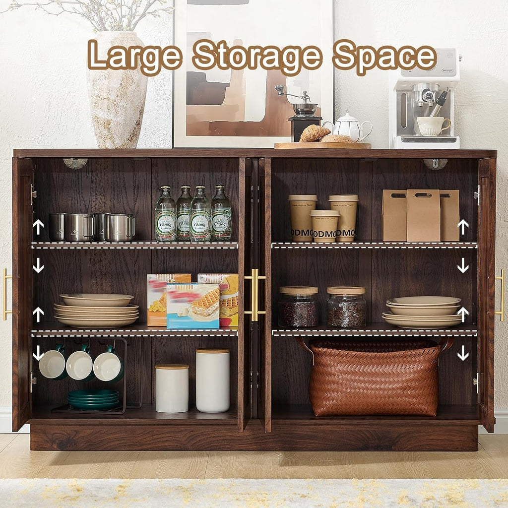 Walnut sideboard with fluted doors and adjustable interior shelves