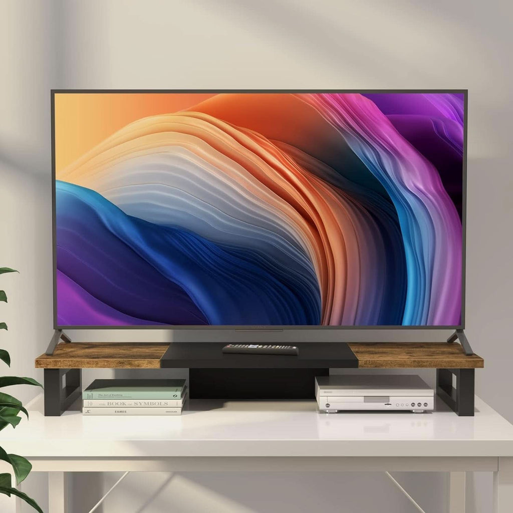 Dual monitor riser in wood and steel
