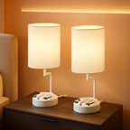 Table Lamp With 3 USB Ports White Finish For Home Office-0