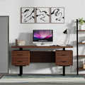 Walnut desk top on a black steel base