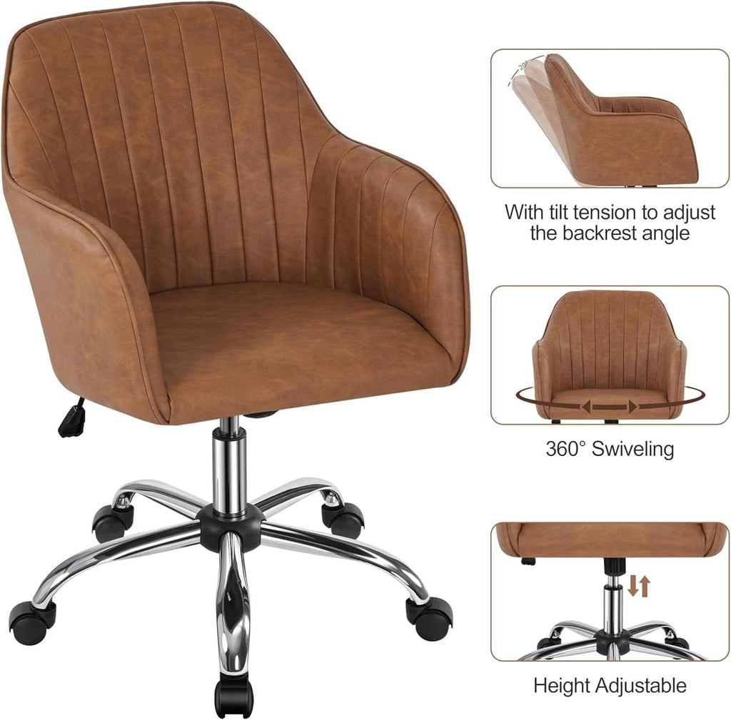 Brown faux leather task chair with arms