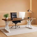 Executive desk with a brown top over a white base