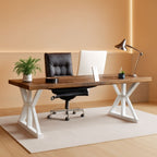 Executive desk with a brown top over a white base