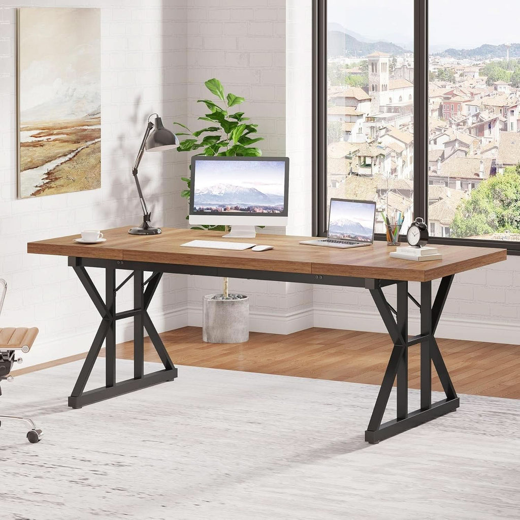 Light oak executive desk in a home office