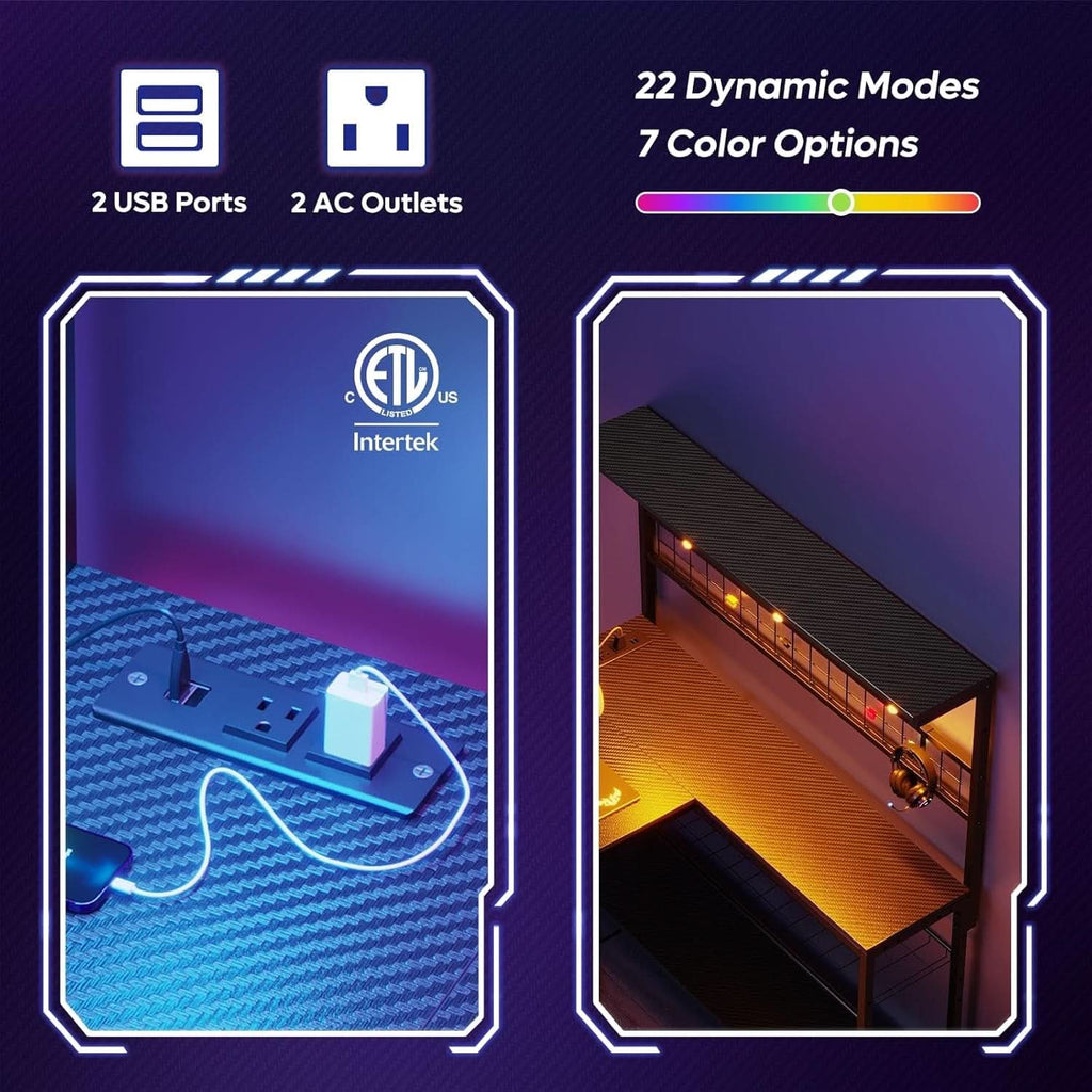 51-Inch L-Shaped Gaming Desk With LED Lights For Office-4