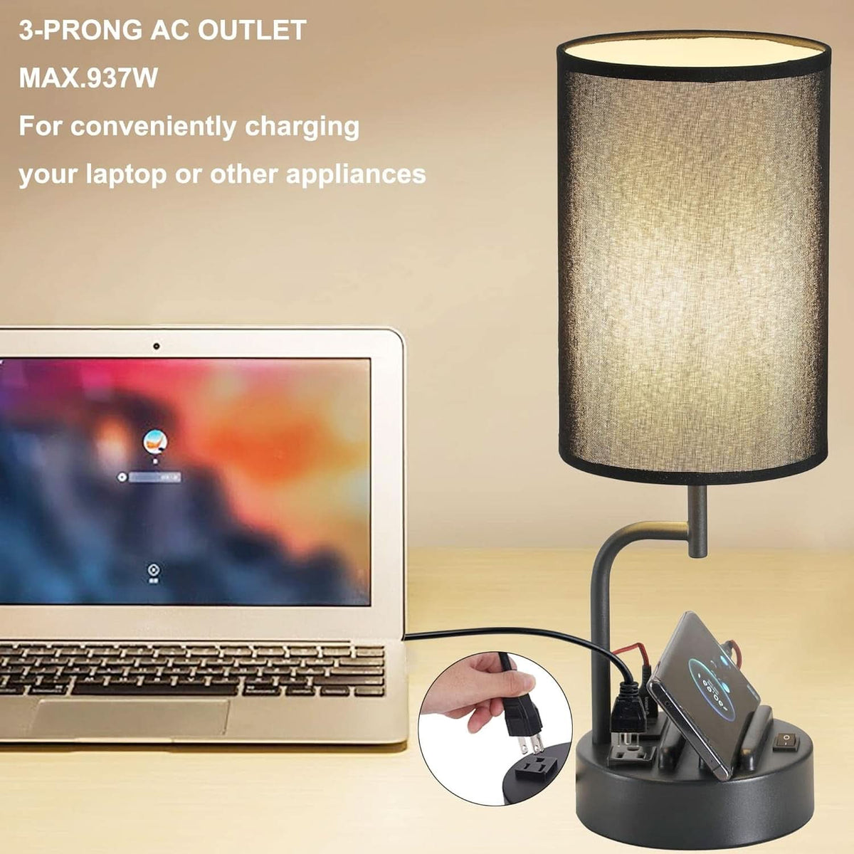 Table Lamp With 3 USB Ports And AC Outlet For Office-3