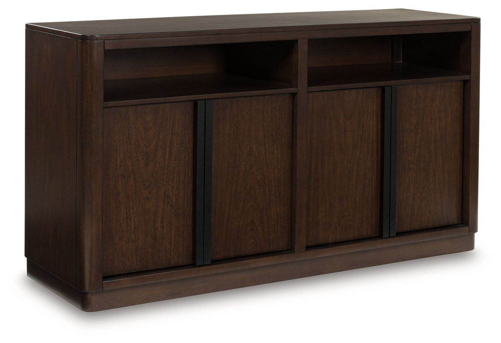 Dark brown office credenza with closed storage