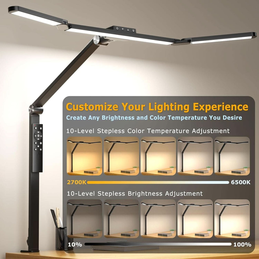 Clamp mounted architect desk lamp with an adjustable arm