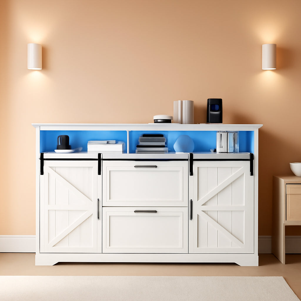 White Filing Cabinet Features Integrated Power Outlet-0