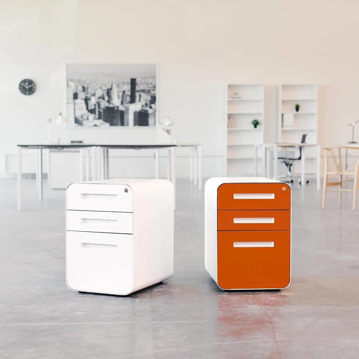 Industrial White Three Drawer Lockable Filing Cabinet-1
