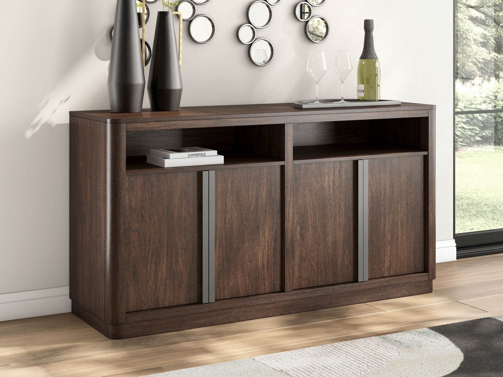 Dark brown office credenza with closed storage